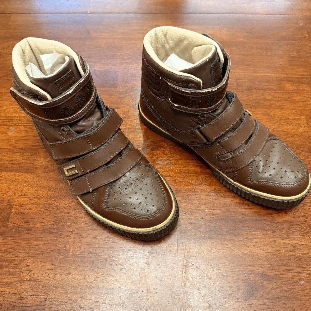 COOGI Mens Brown Leather High Top Sneakers Shoes‎ Size US 10 EUR 44